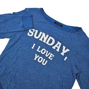 Wildfox Sunday I Love You Womens Size Small Sweatshirt Blue Long Sleeve Top Soft